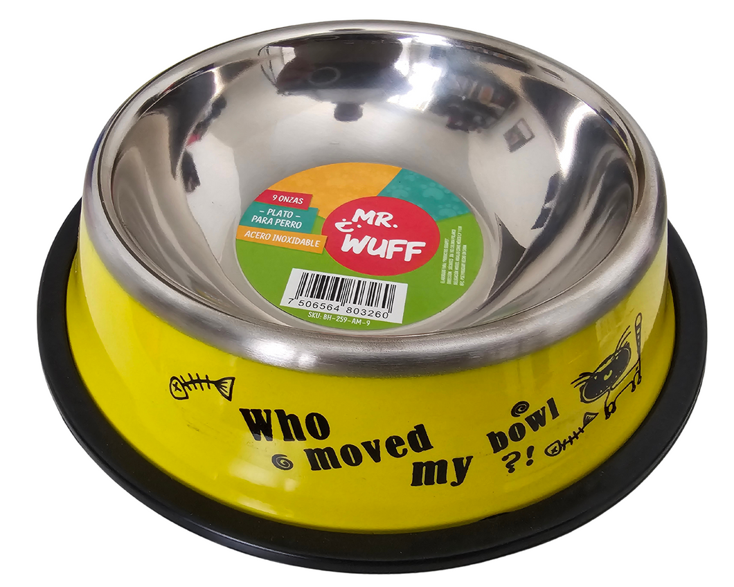Plato para Perro Mr. Wuff - Acero Inoxidable (9 Onzas) - Amarillo
