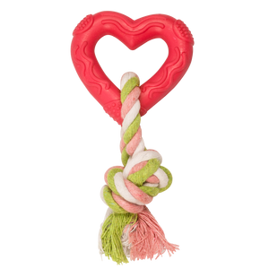 Juguete de caucho corazón con cuerda de tejido apretado