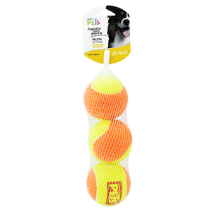 JUGUETE PELOTA DE TENIS BICOLOR MEDIANO 3 PIEZAS