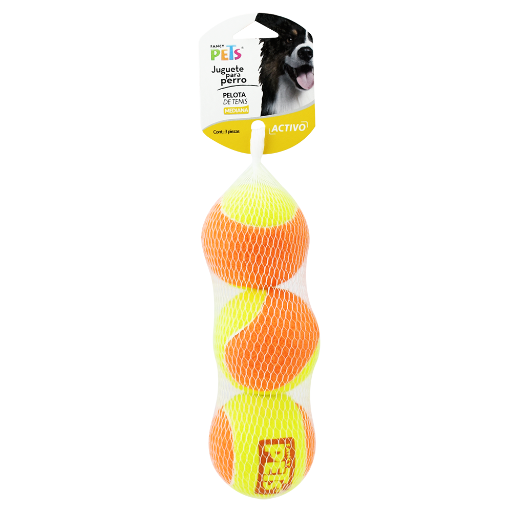 JUGUETE PELOTA DE TENIS BICOLOR MEDIANO 3 PIEZAS
